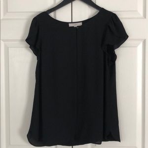 Black flutter sleeve button down blouse by Loft